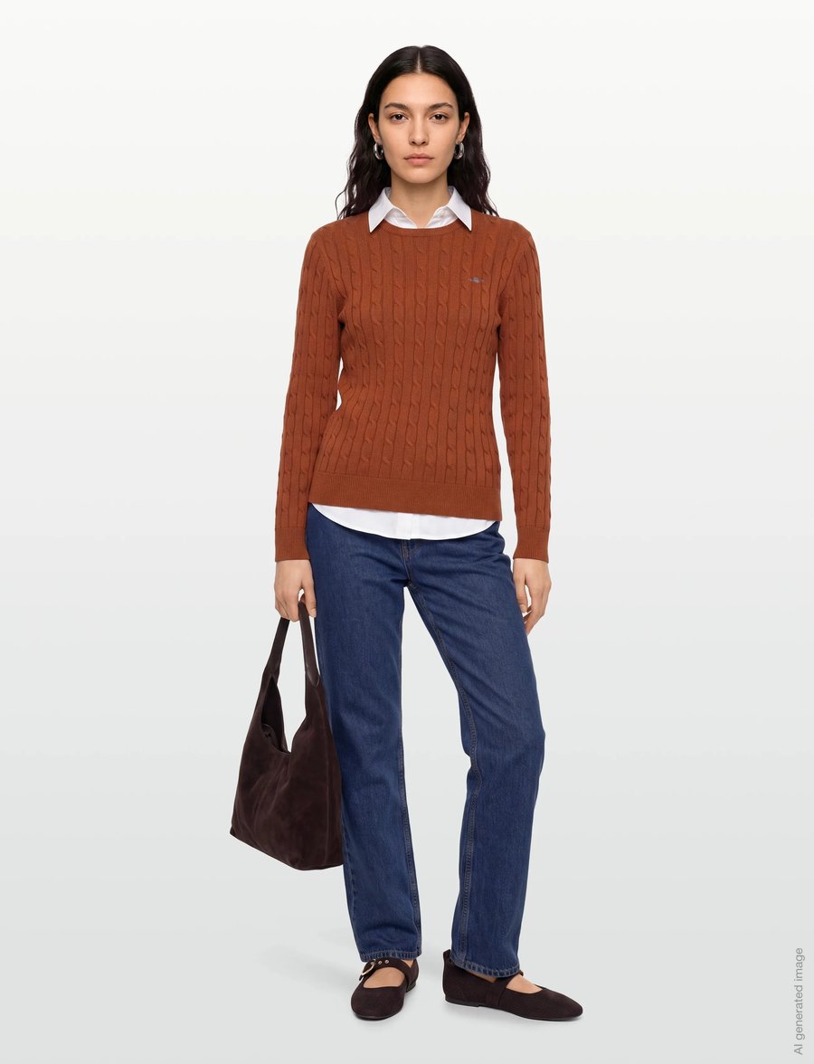 Gant - Classic Cable Knit Sweater - stickade tröjor - rusty brown - 0