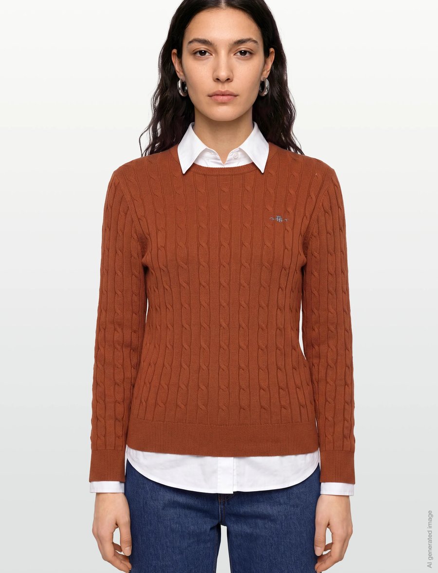 Gant - Classic Cable Knit Sweater - stickade tröjor - rusty brown - 3