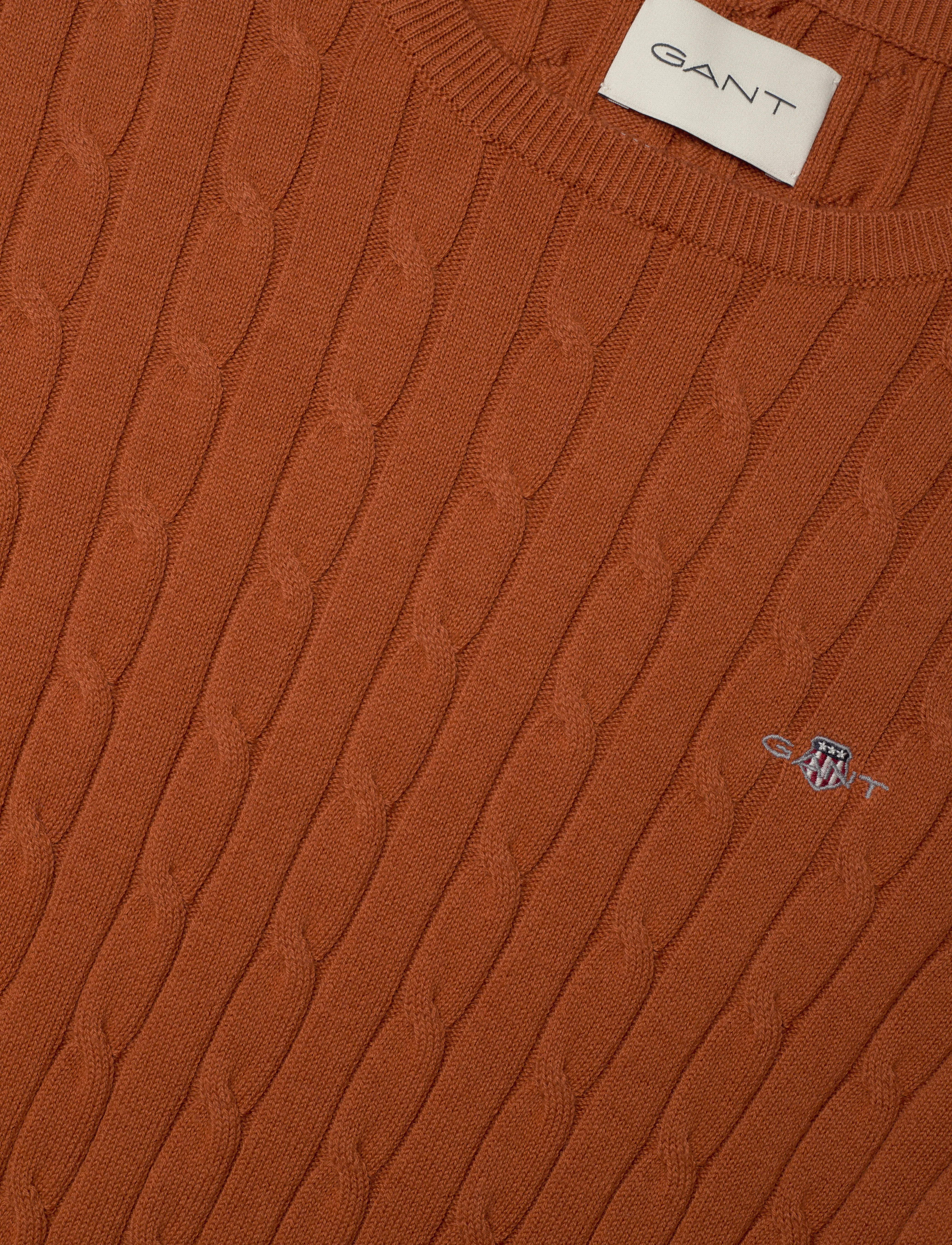 Gant - Classic Cable Knit Sweater - striktrøjer - rusty brown - 2
