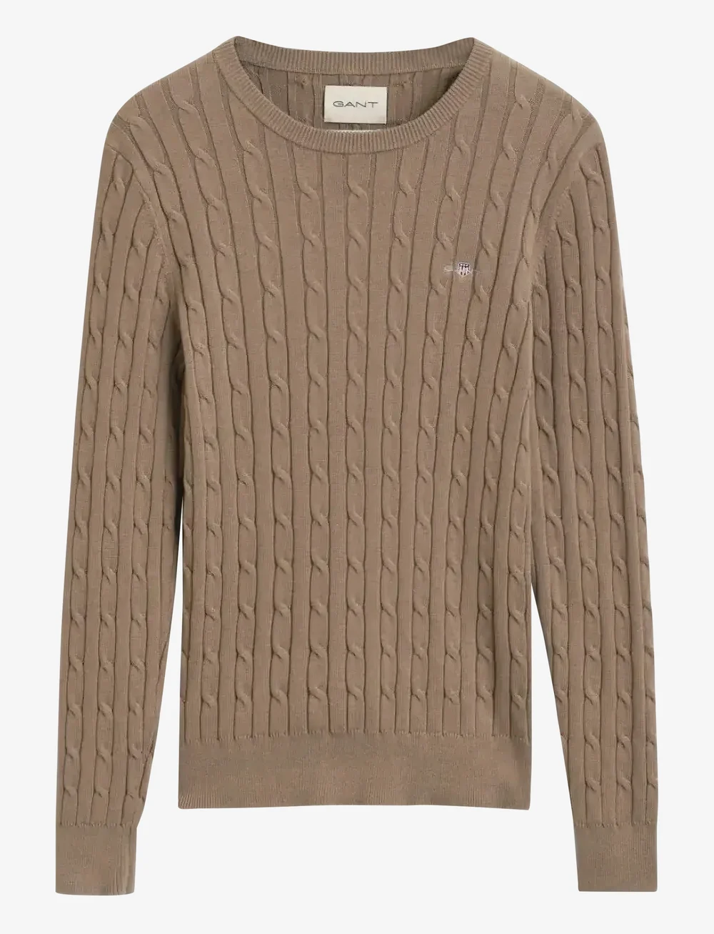 GANT - STRETCH COTTON CABLE C-NECK - neulepuserot - taupe beige - 0