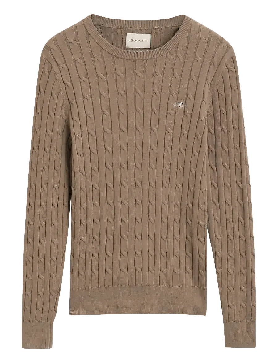 Gant - Classic Cable Knit Sweater - džemperi - taupe beige - 0