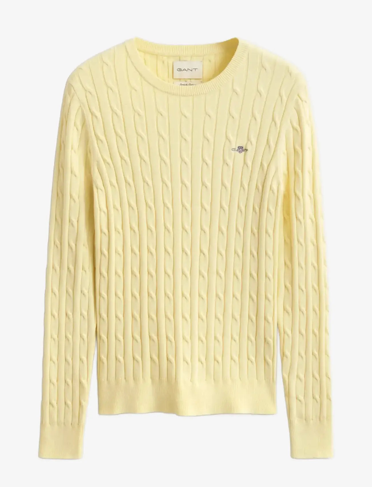 GANT - Classic Cable Knit Sweater - jumpers - vanilla yellow - 1
