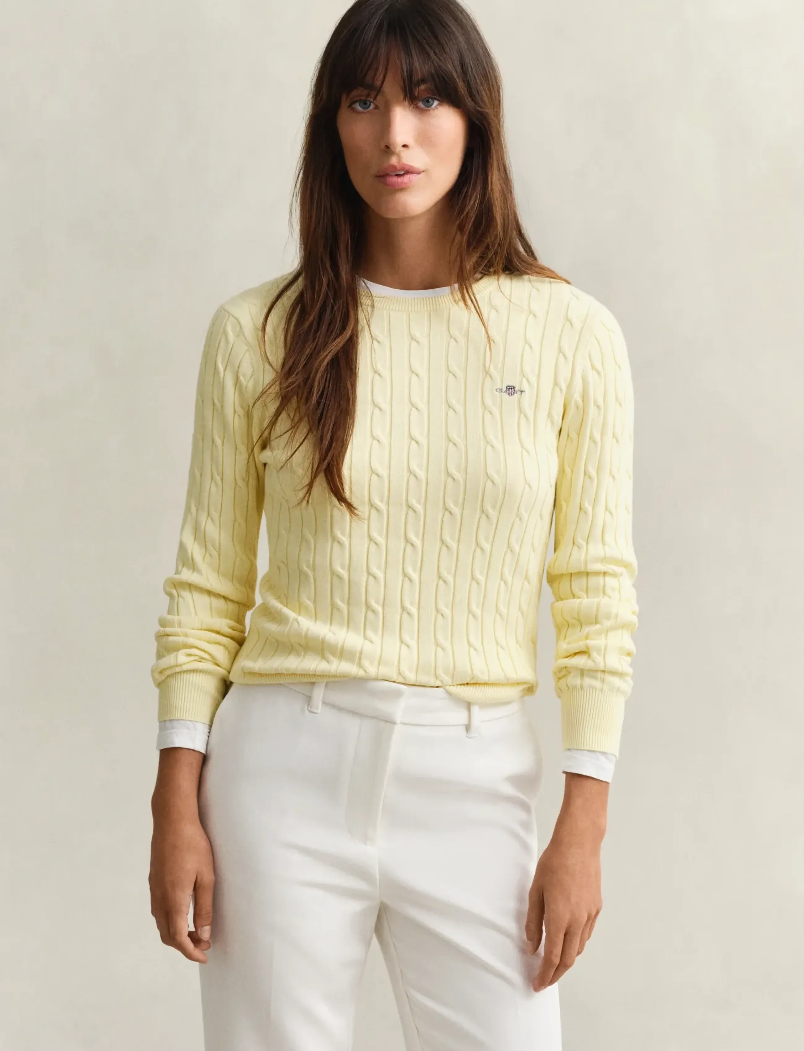Gant Classic Cable Knit Sweater, XS, Knitwear, Gelb - Jumpers, Frauen