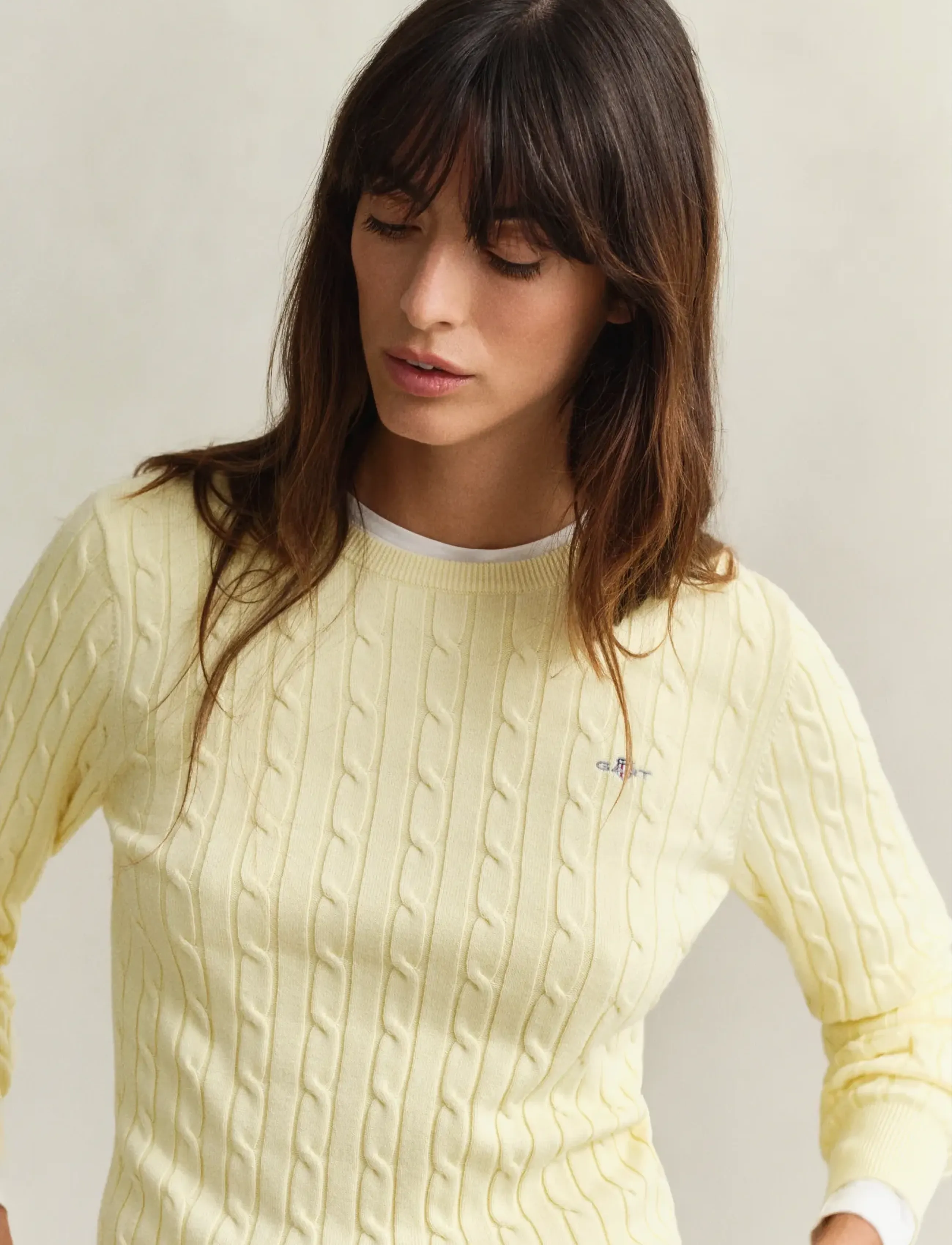 Gant - Classic Cable Knit Sweater - jumpers - vanilla yellow - 3