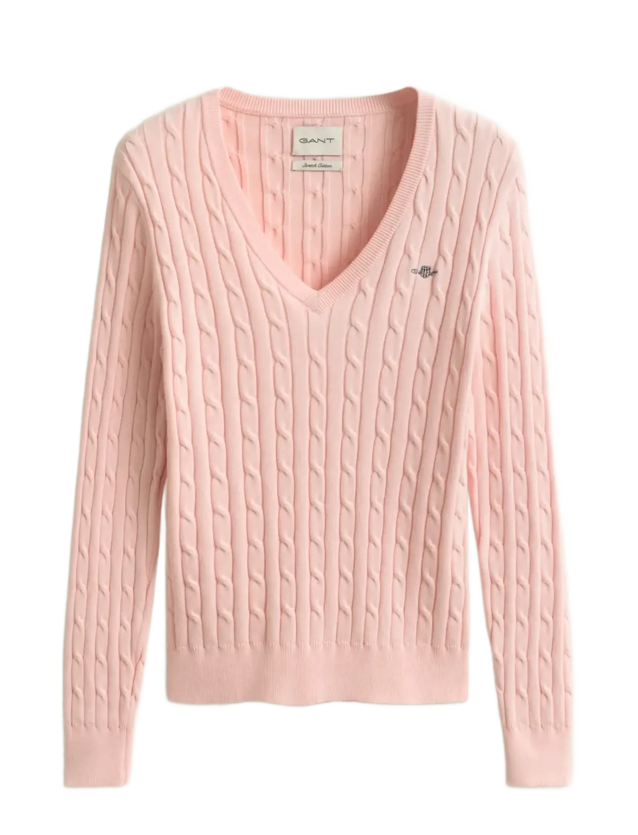 GANT STRETCH COTTON CABLE V-NECK - Kläder - APRICOT PINK / pink/rose