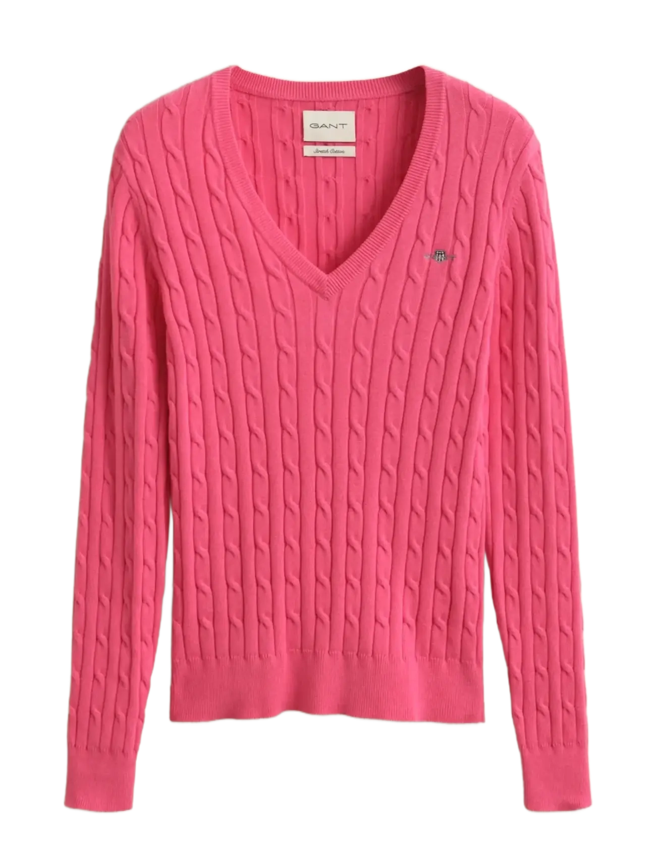 GANT STRETCH COTTON CABLE V-NECK - Kläder - BRIGHT FUSCHIA / pink/rose