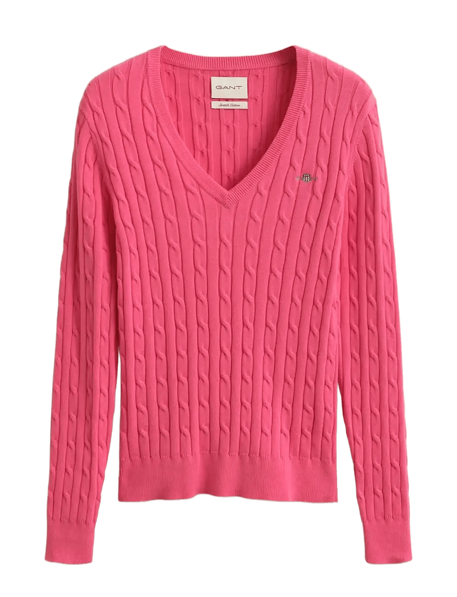 Gant - Classic Cable Knit Sweater - striktrøjer - bright fuschia - 1