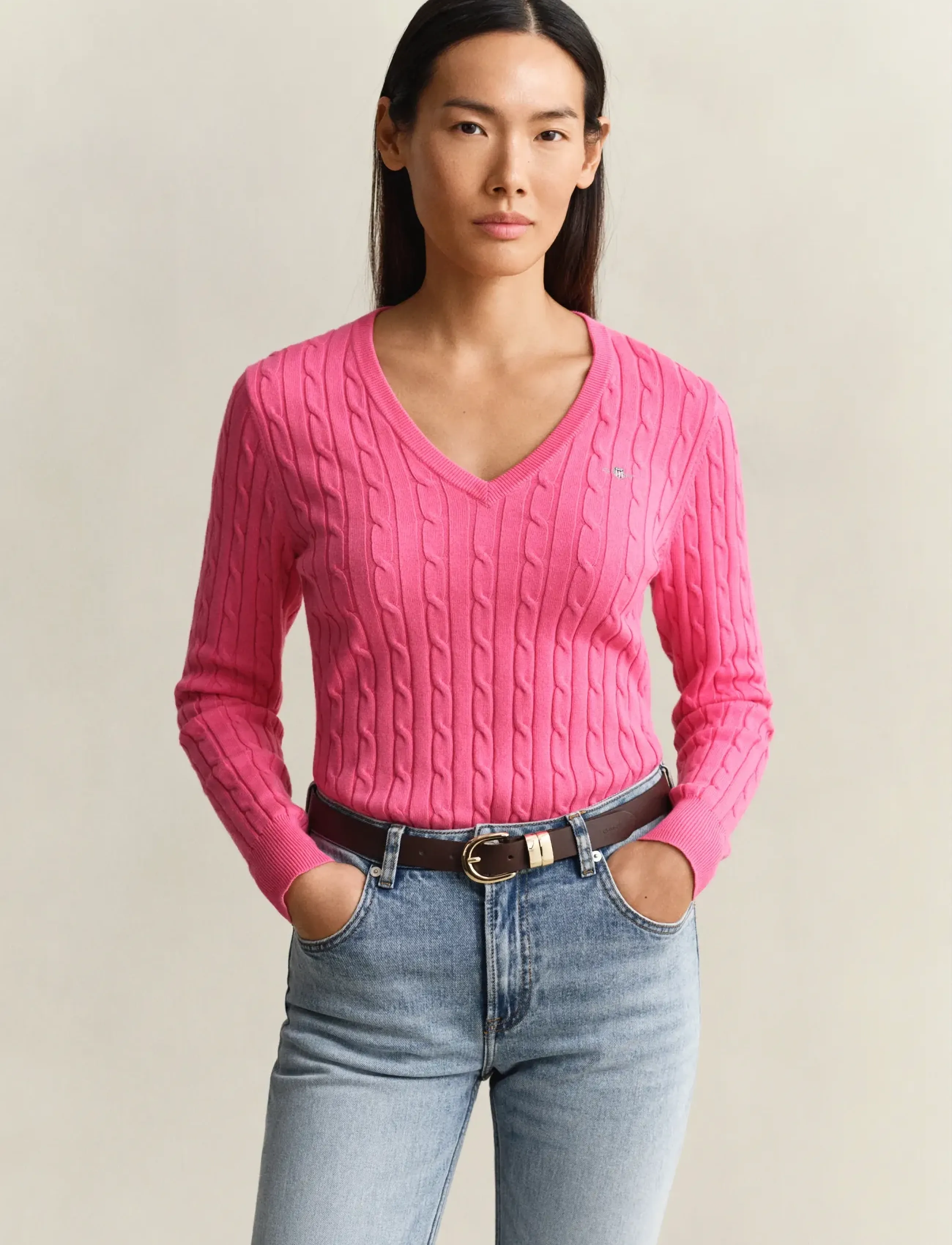 Gant Classic Cable Knit Sweater, S, Knitwear, Rosa - Jumpers, Frauen