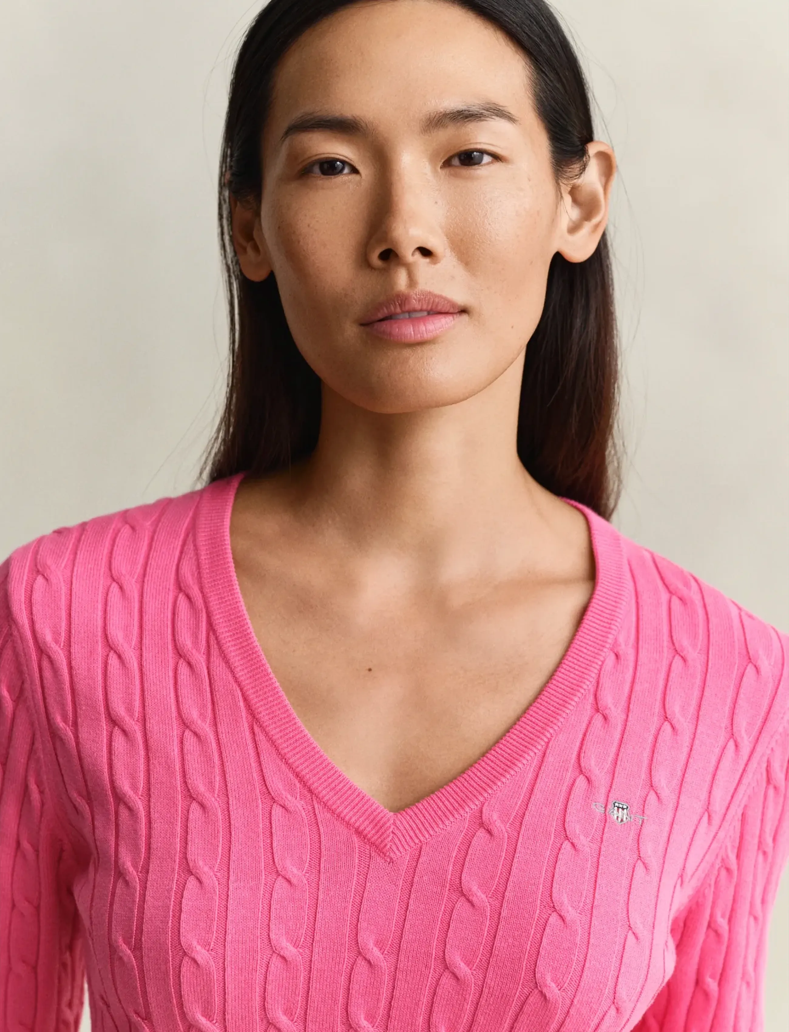 Gant - Classic Cable Knit Sweater - striktrøjer - bright fuschia - 3