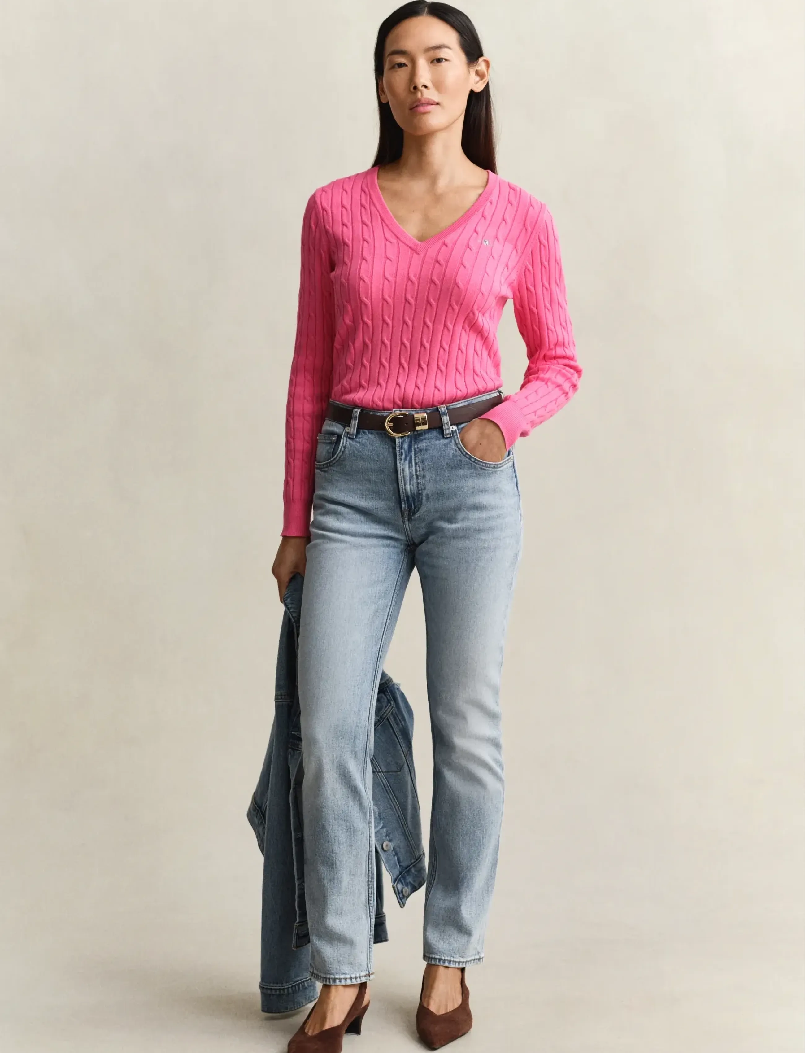Gant - Classic Cable Knit Sweater - striktrøjer - bright fuschia - 4