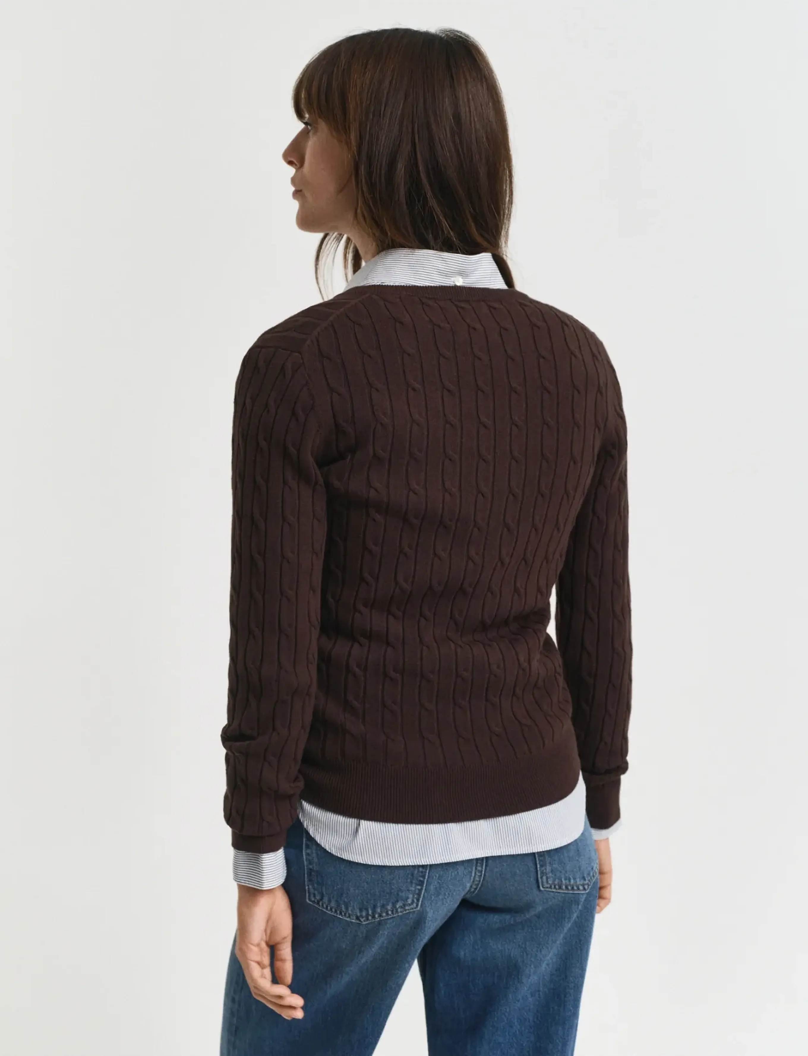 Gant - Classic Cable Knit Sweater - jumpers - deep brown - 2
