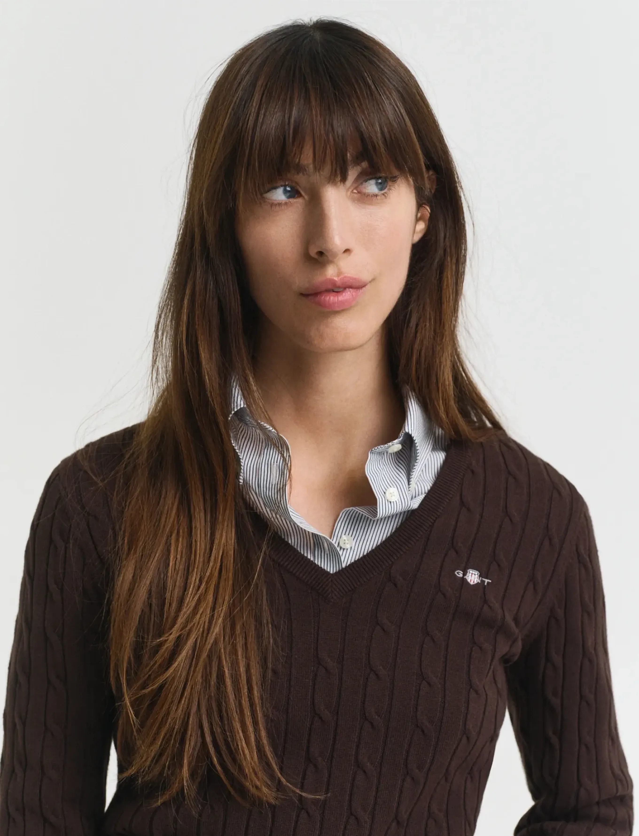 Gant - Classic Cable Knit Sweater - jumpers - deep brown - 3