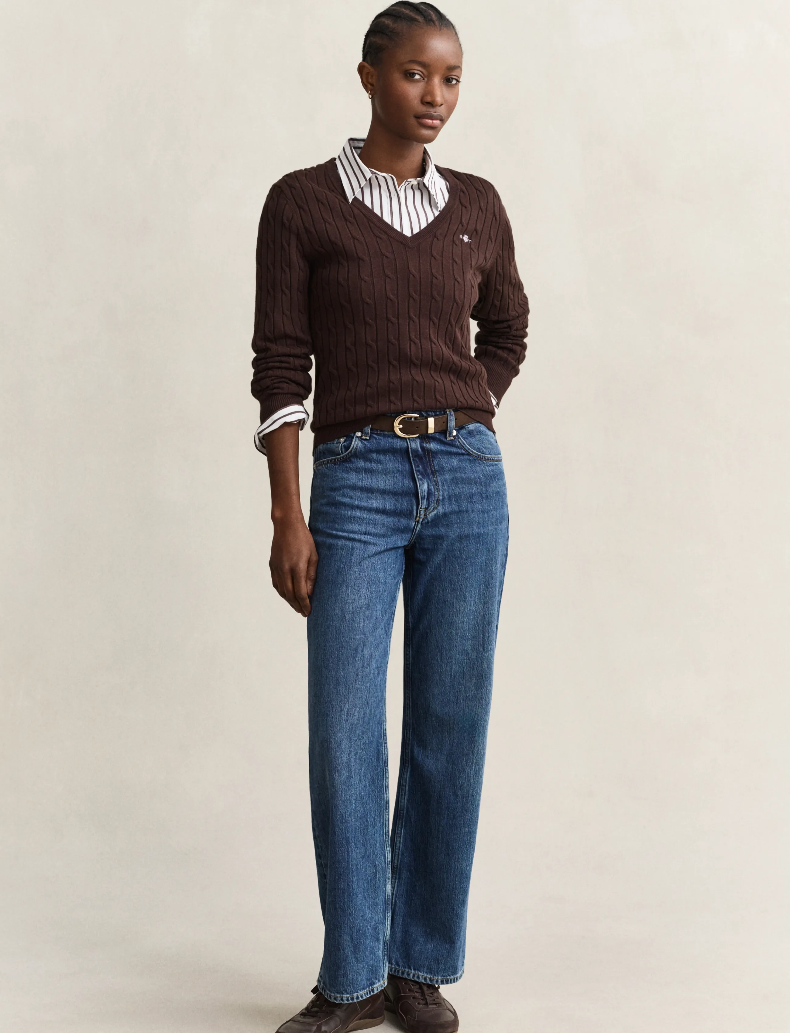 Gant - Classic Cable Knit Sweater - jumpers - deep brown - 4