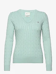 GANT - STRETCH COTTON CABLE V-NECK - jumpers - dusty turquoise - 0