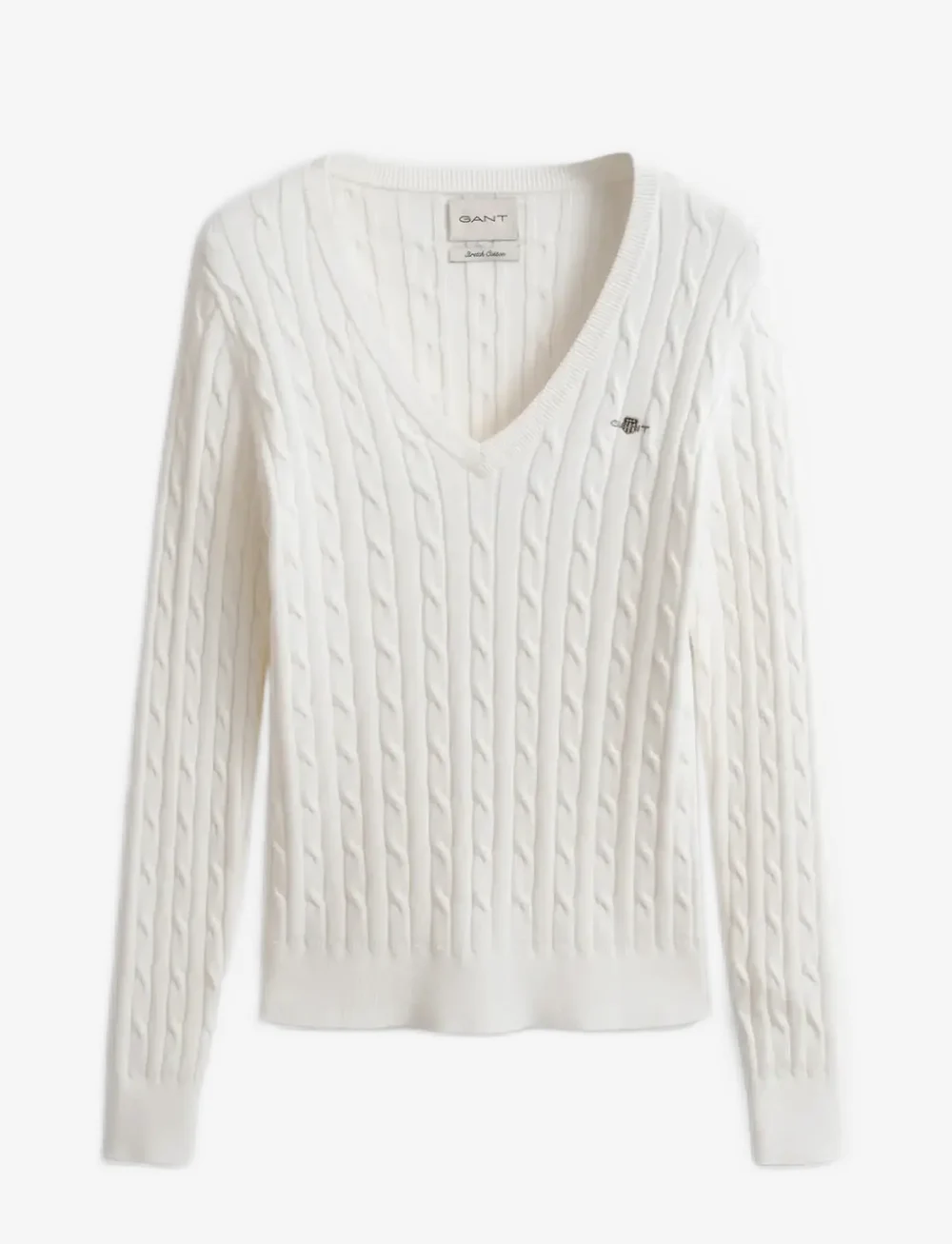 GANT - STRETCH COTTON CABLE V-NECK - stickade tröjor - eggshell - 1
