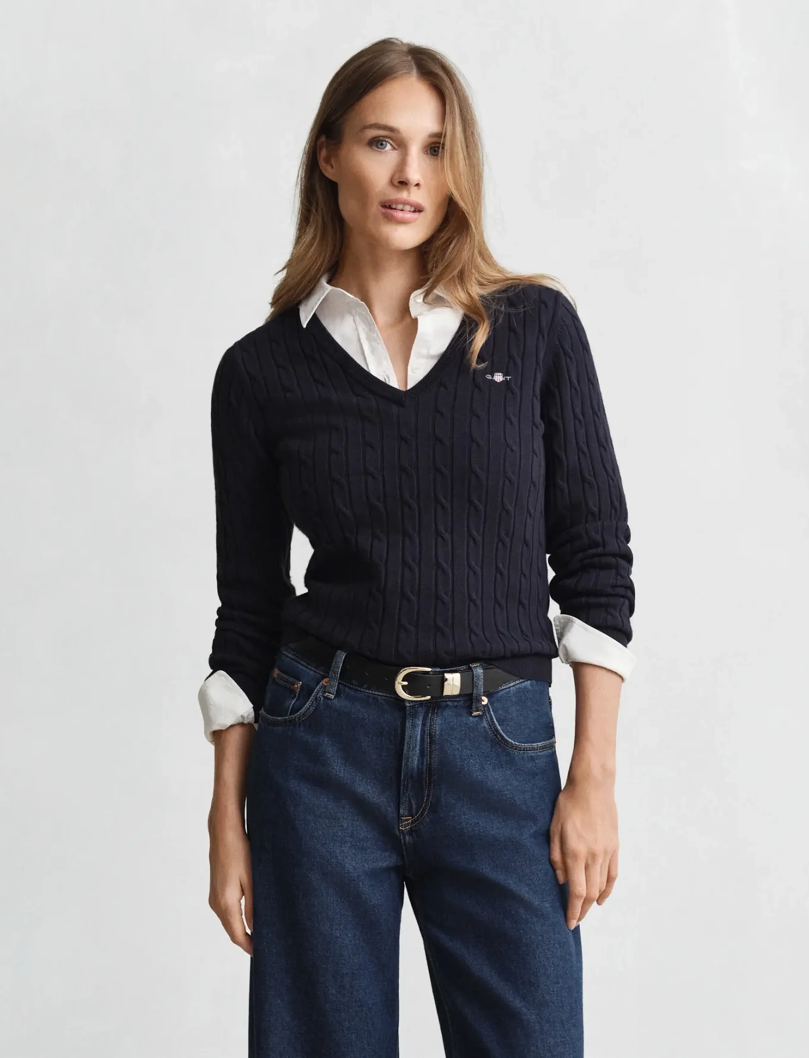 Gant Classic Cable Knit Sweater, XL, Knitwear, Marineblau - Jumpers, Frauen
