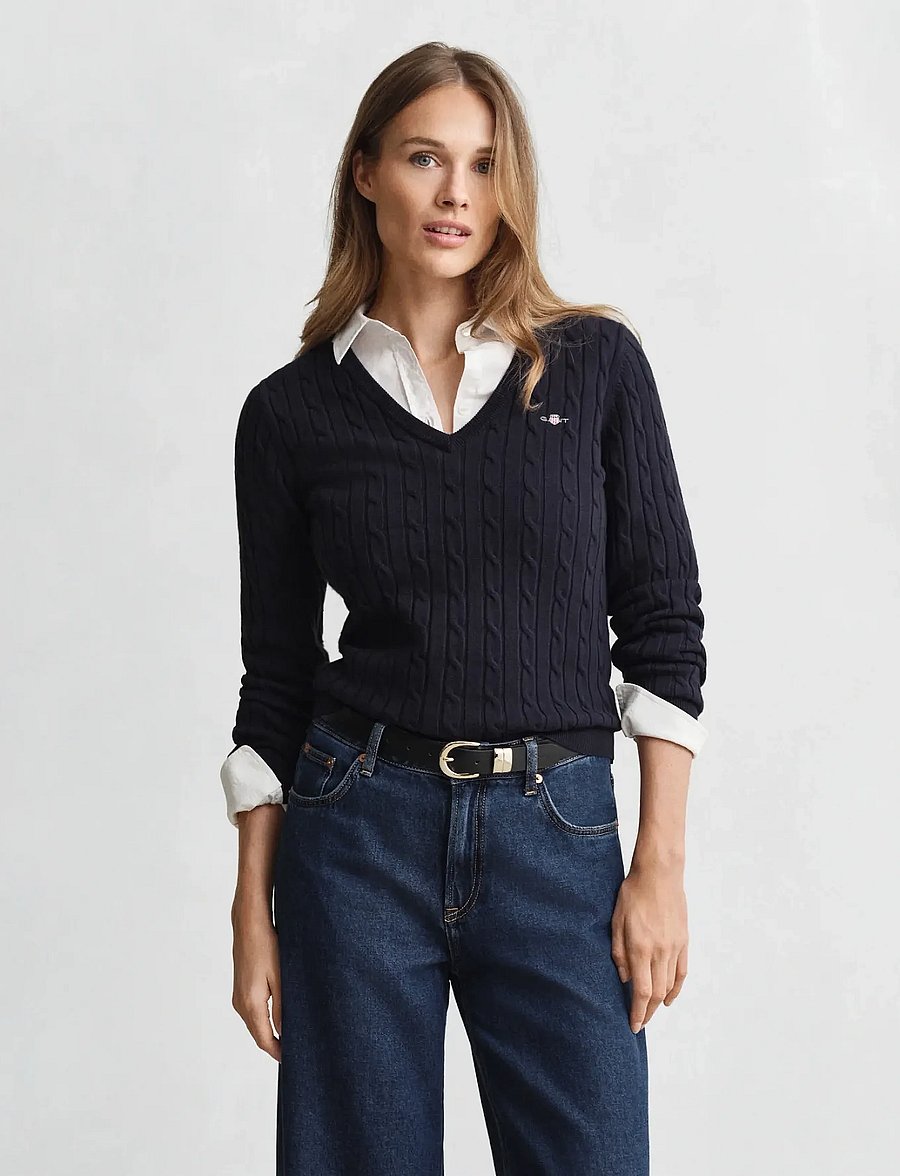 Gant - Classic Cable Knit Sweater - neulepuserot - evening blue - 0