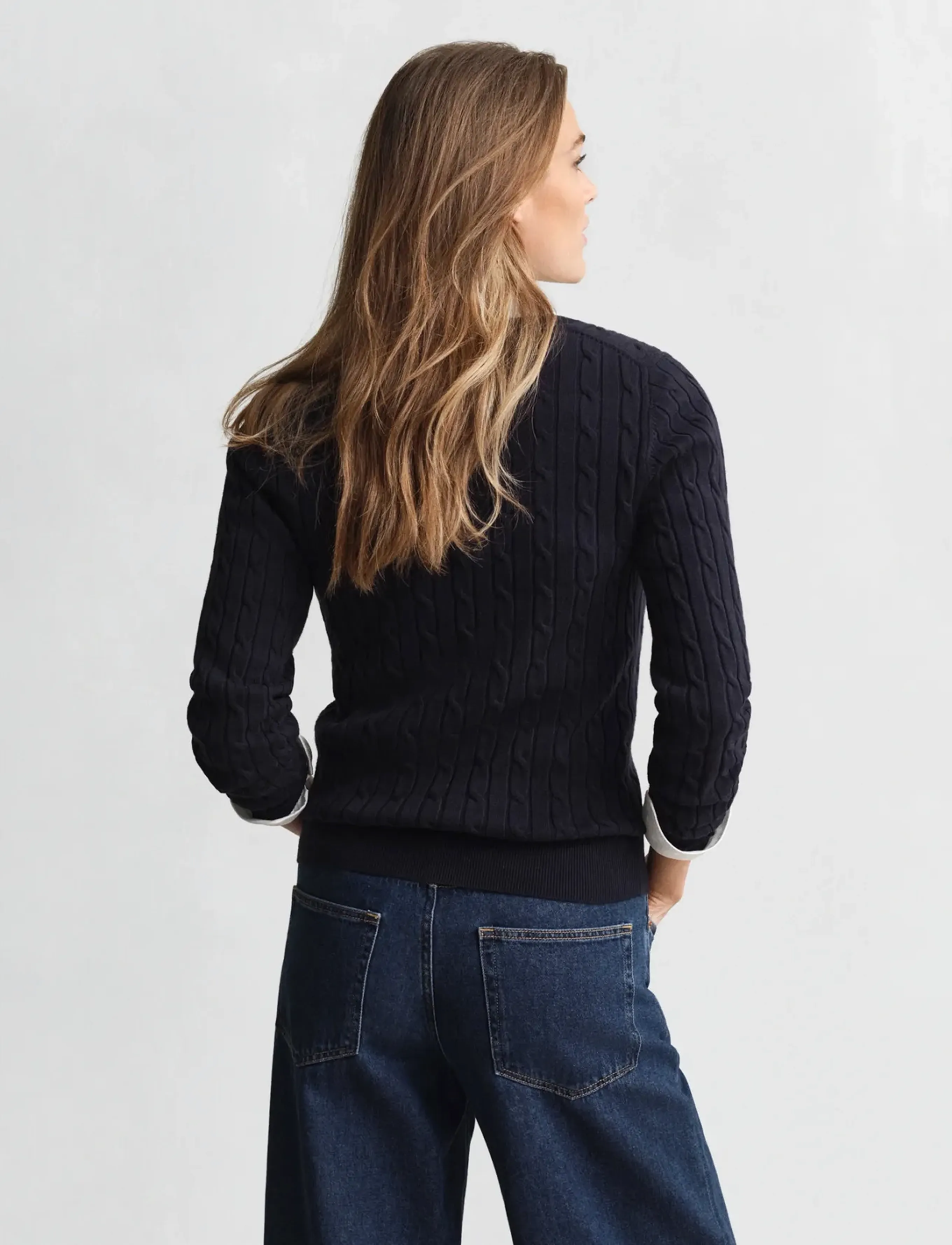 Gant - Classic Cable Knit Sweater - jumpers - evening blue - 3