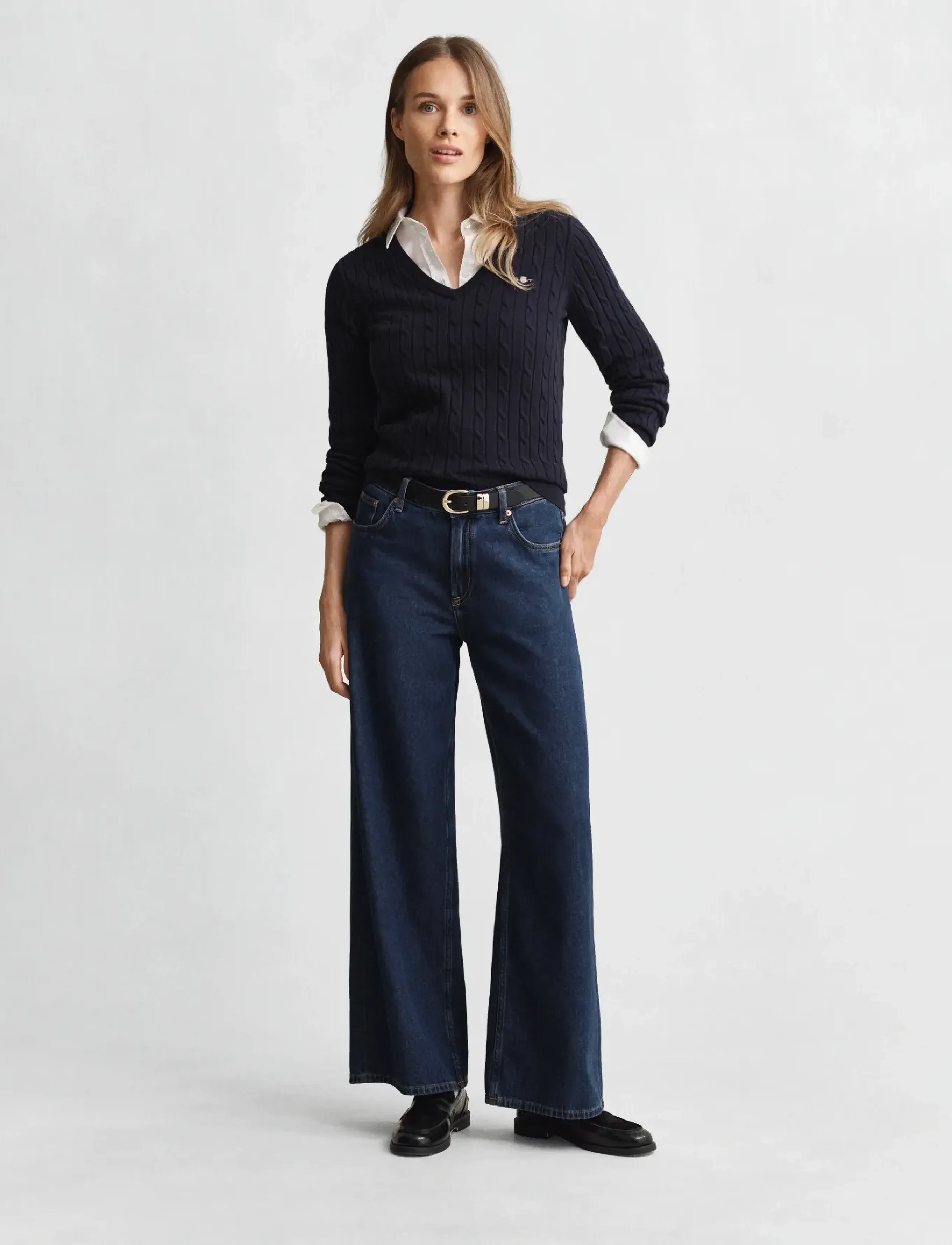 Gant - Classic Cable Knit Sweater - neulepuserot - evening blue - 5