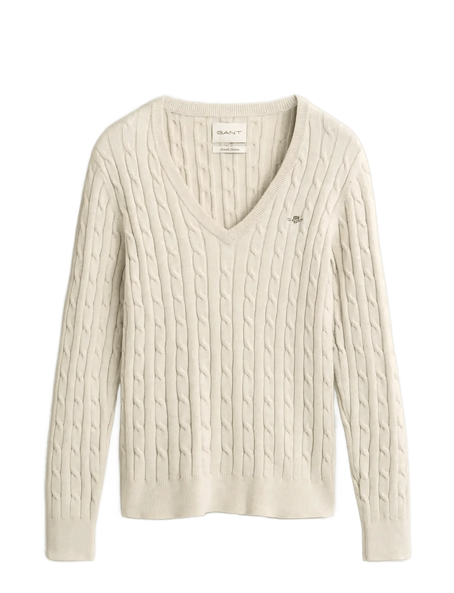 Gant - Classic Cable Knit Sweater - stickade tröjor - faded beige - 0