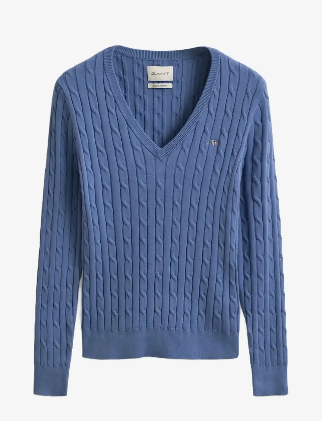 Gant - Classic Cable Knit Sweater - striktrøjer - faded denim - 1