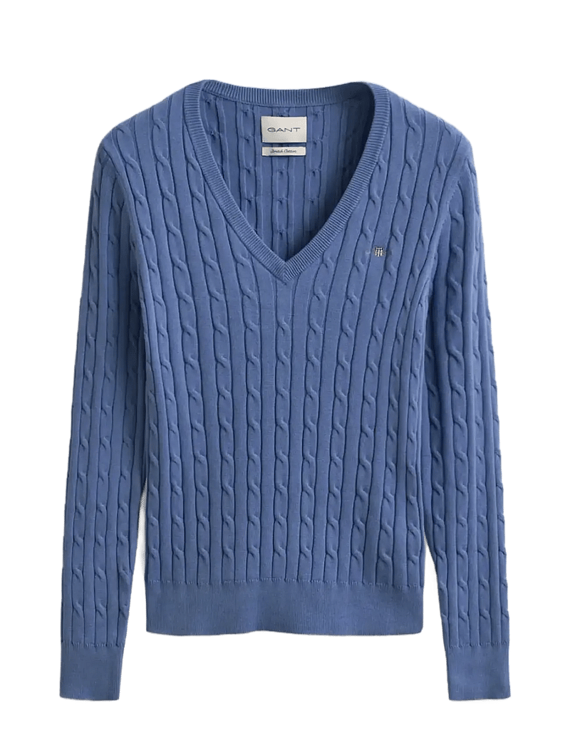 Gant - Classic Cable Knit Sweater - striktrøjer - faded denim - 1
