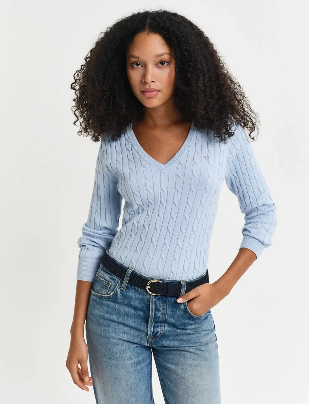 GANT - STRETCH COTTON CABLE V-NECK - stickade tröjor - fresh blue - 0