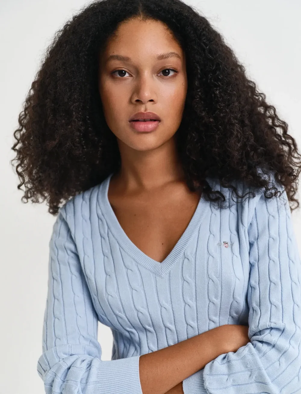 GANT - STRETCH COTTON CABLE V-NECK - stickade tröjor - fresh blue - 4