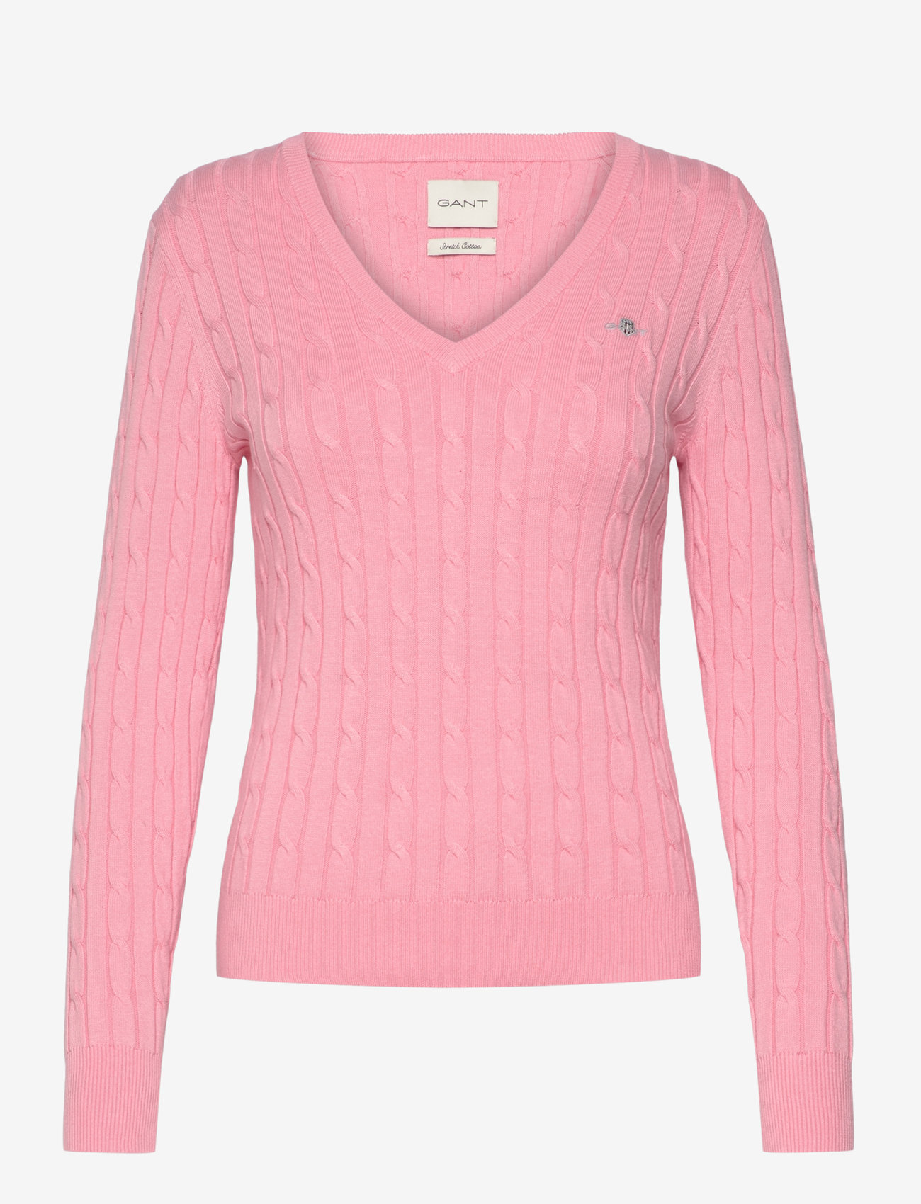 GANT - STRETCH COTTON CABLE V-NECK - stickade tröjor - geranium pink - 1