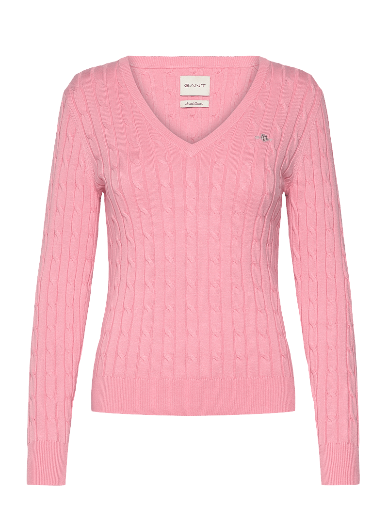 GANT - STRETCH COTTON CABLE V-NECK - stickade tröjor - geranium pink - 1