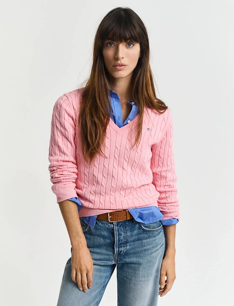 GANT - STRETCH COTTON CABLE V-NECK - stickade tröjor - geranium pink - 0
