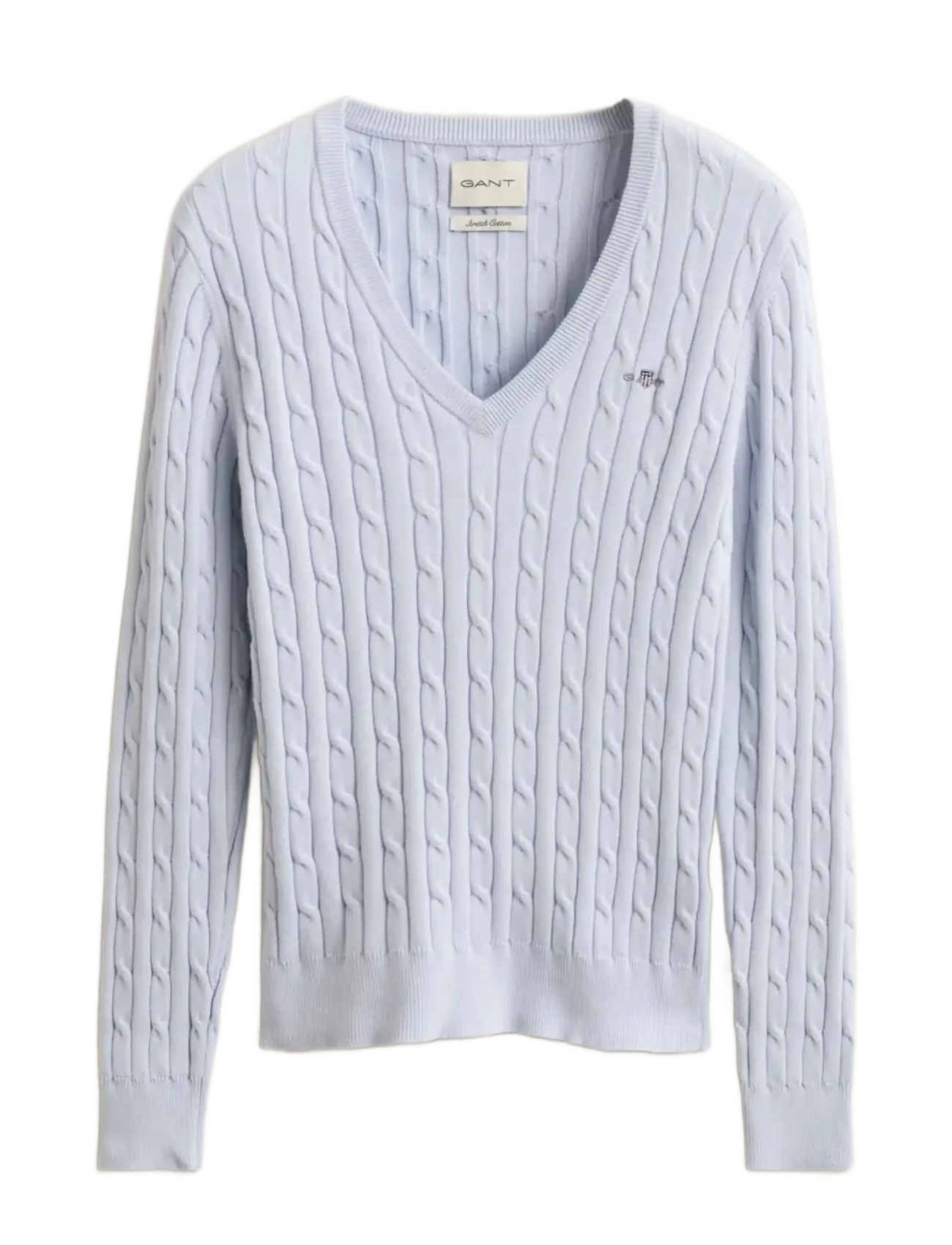 STRETCH COTTON CABLE V-NECK - LIGHT BLUE