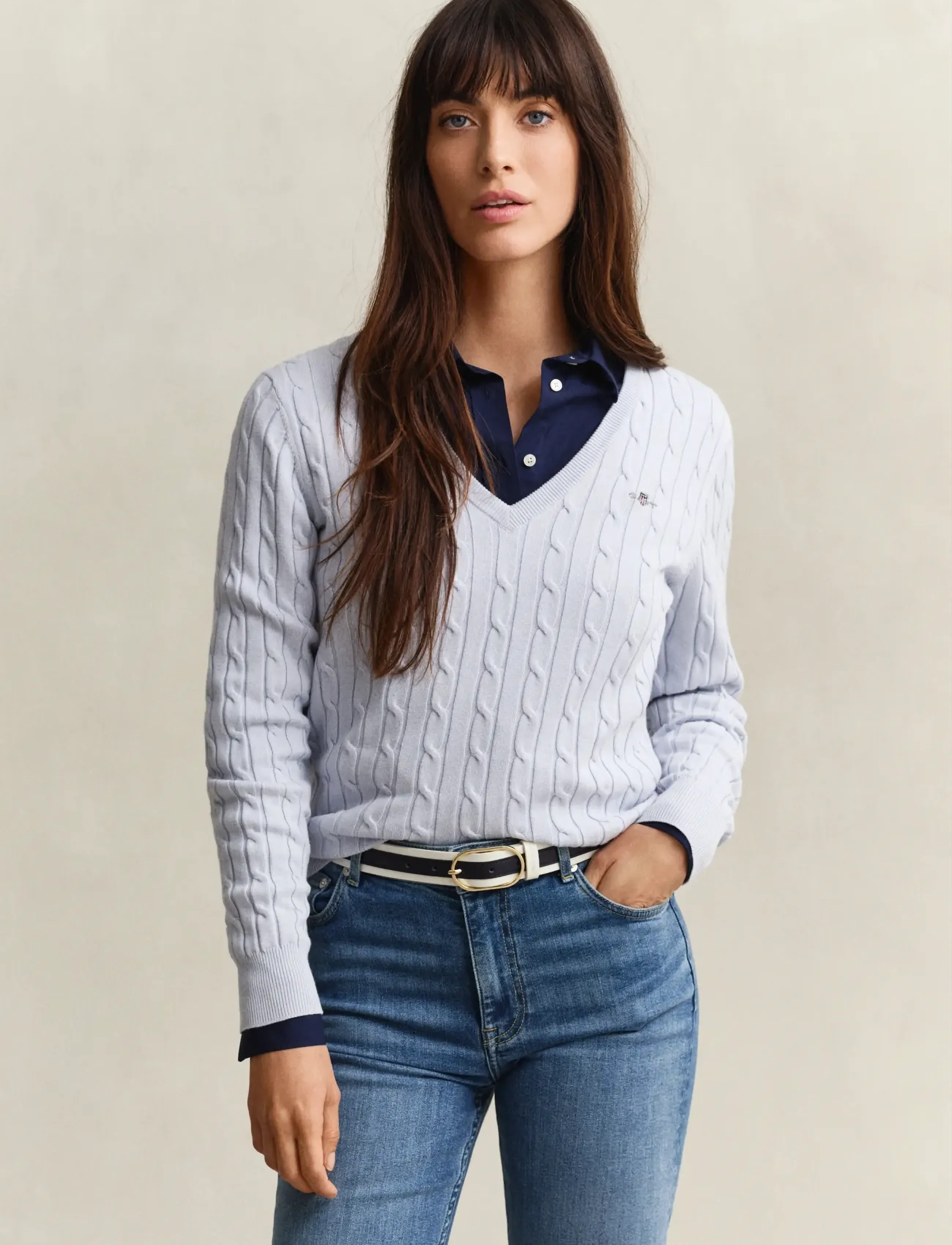 Gant Classic Cable Knit Sweater, XS, Knitwear, Blau - Jumpers, Frauen
