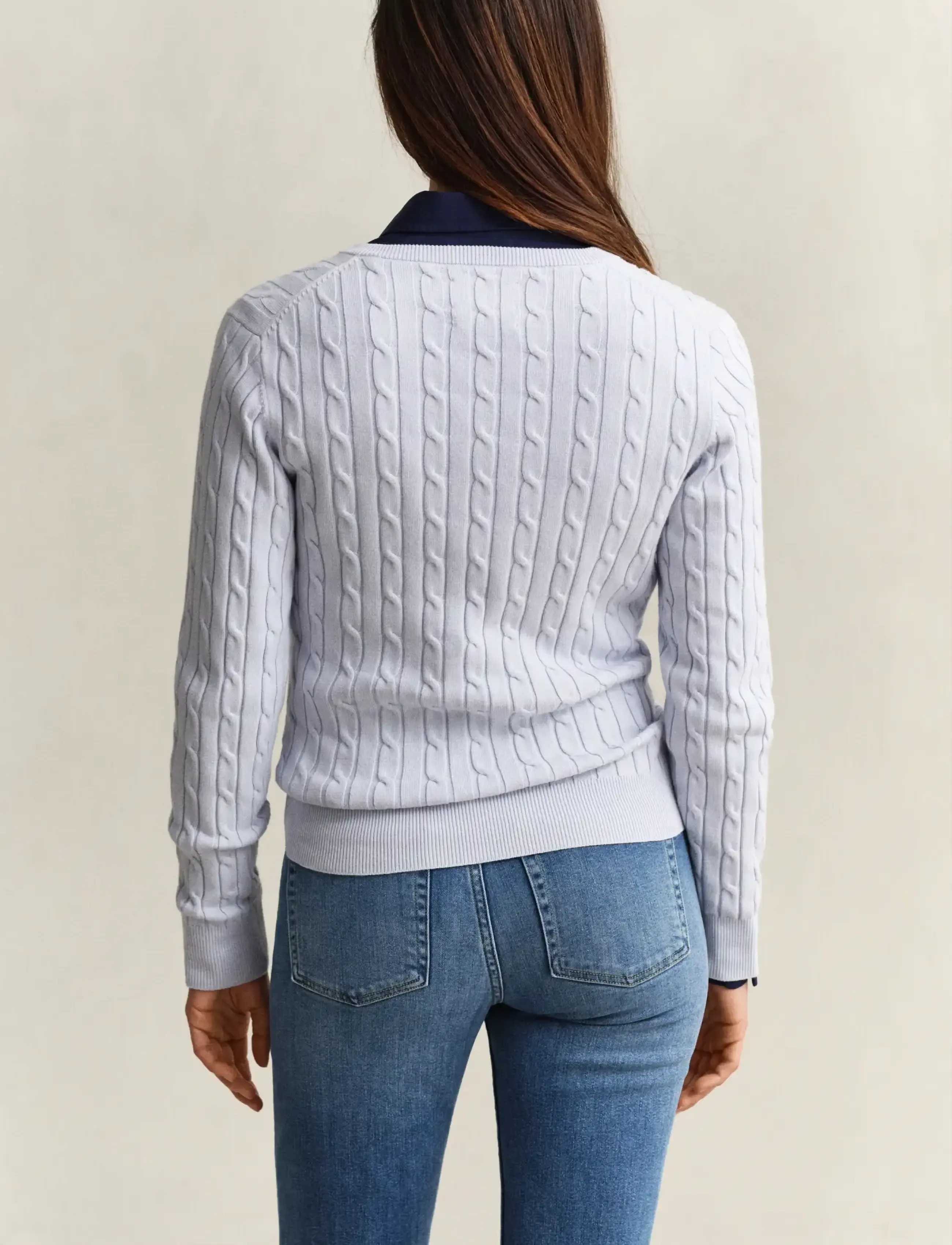 Gant - Classic Cable Knit Sweater - striktrøjer - light blue - 2
