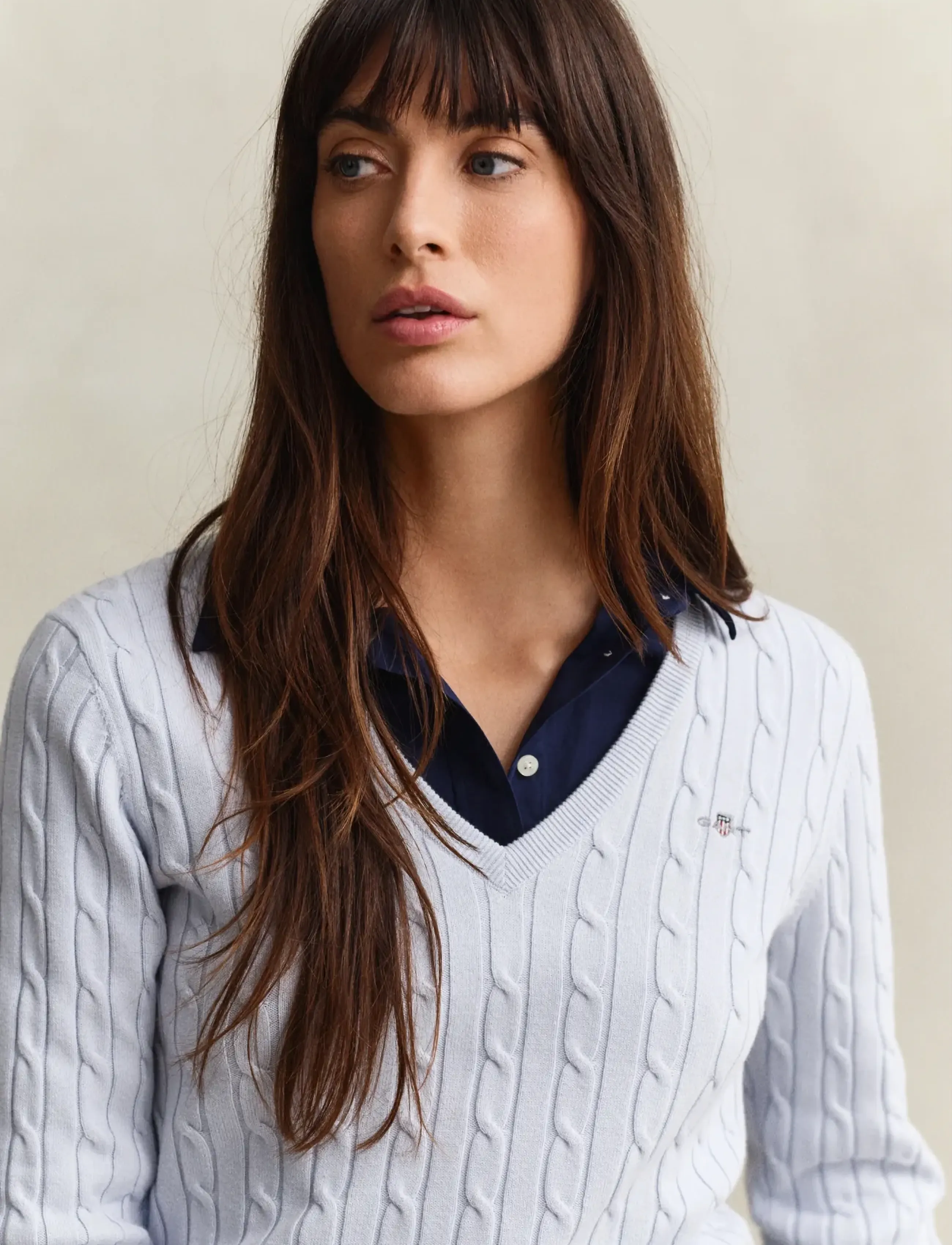Gant - Classic Cable Knit Sweater - striktrøjer - light blue - 3