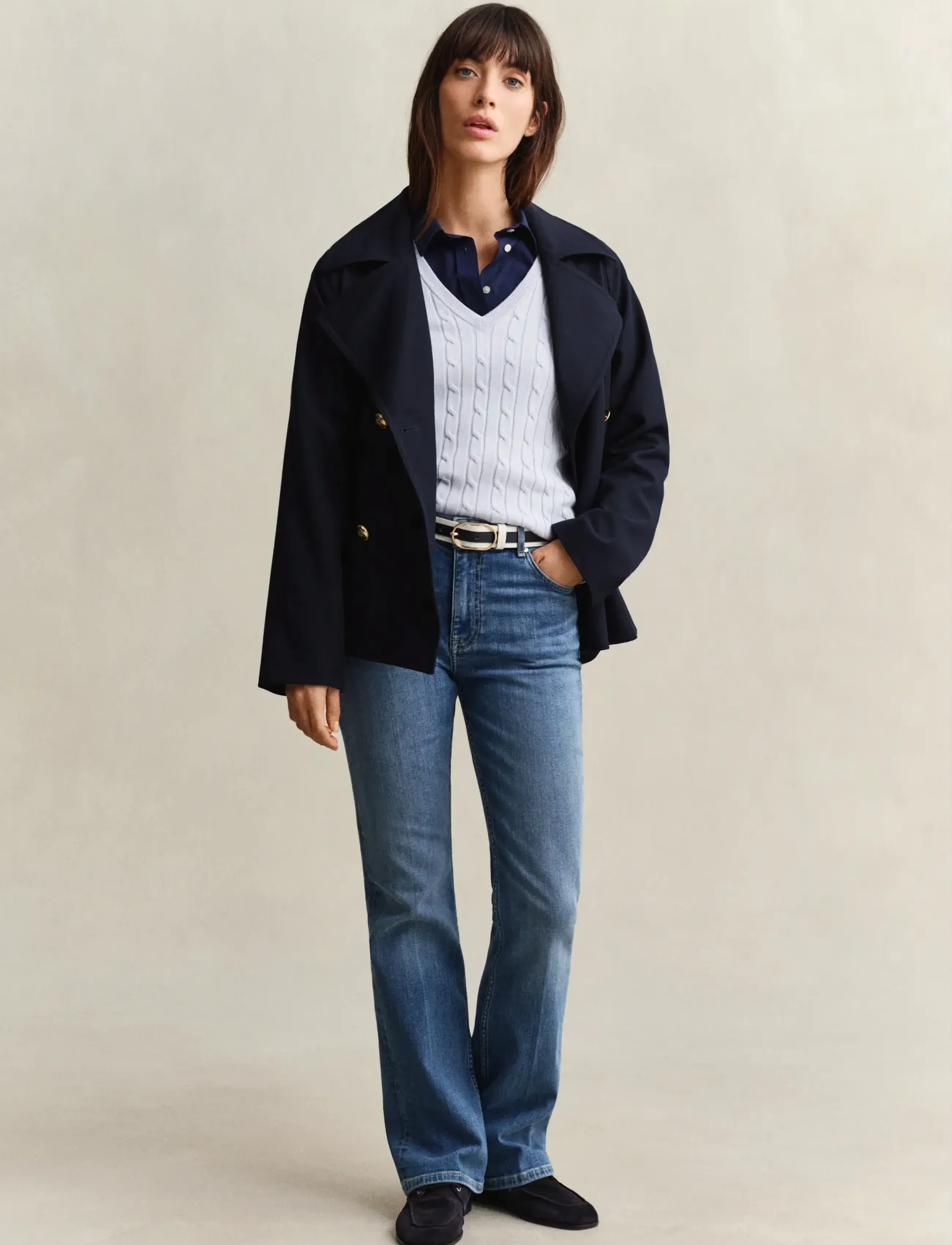 Gant - Classic Cable Knit Sweater - striktrøjer - light blue - 4