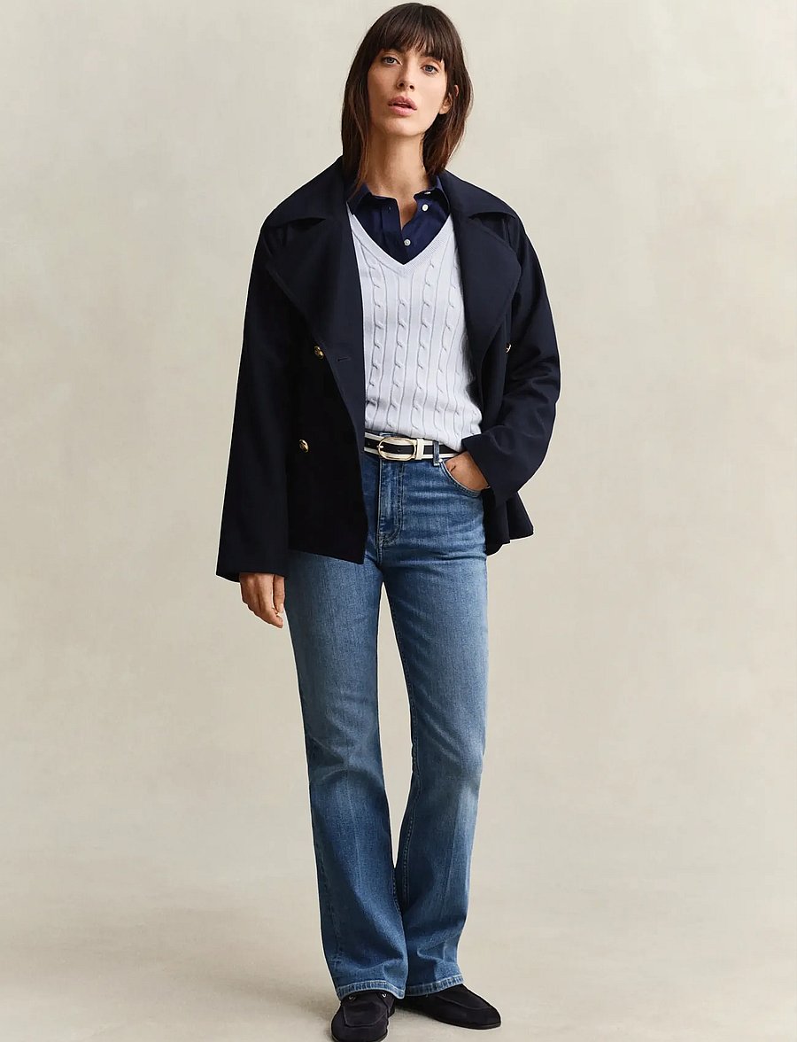 Gant - Classic Cable Knit Sweater - striktrøjer - light blue - 4