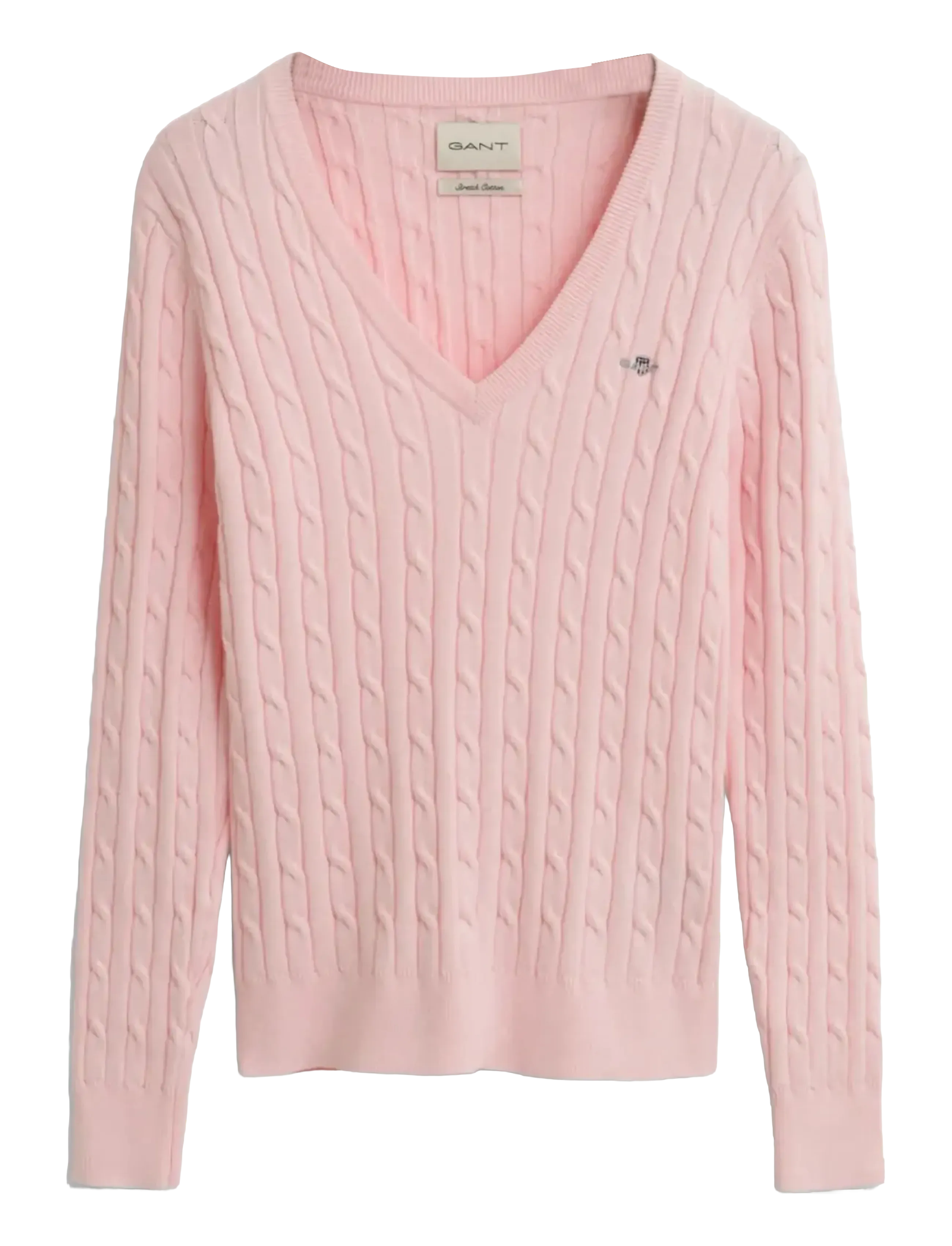 GANT STRETCH COTTON CABLE V-NECK - Kudumid - SALMON / pink/rose