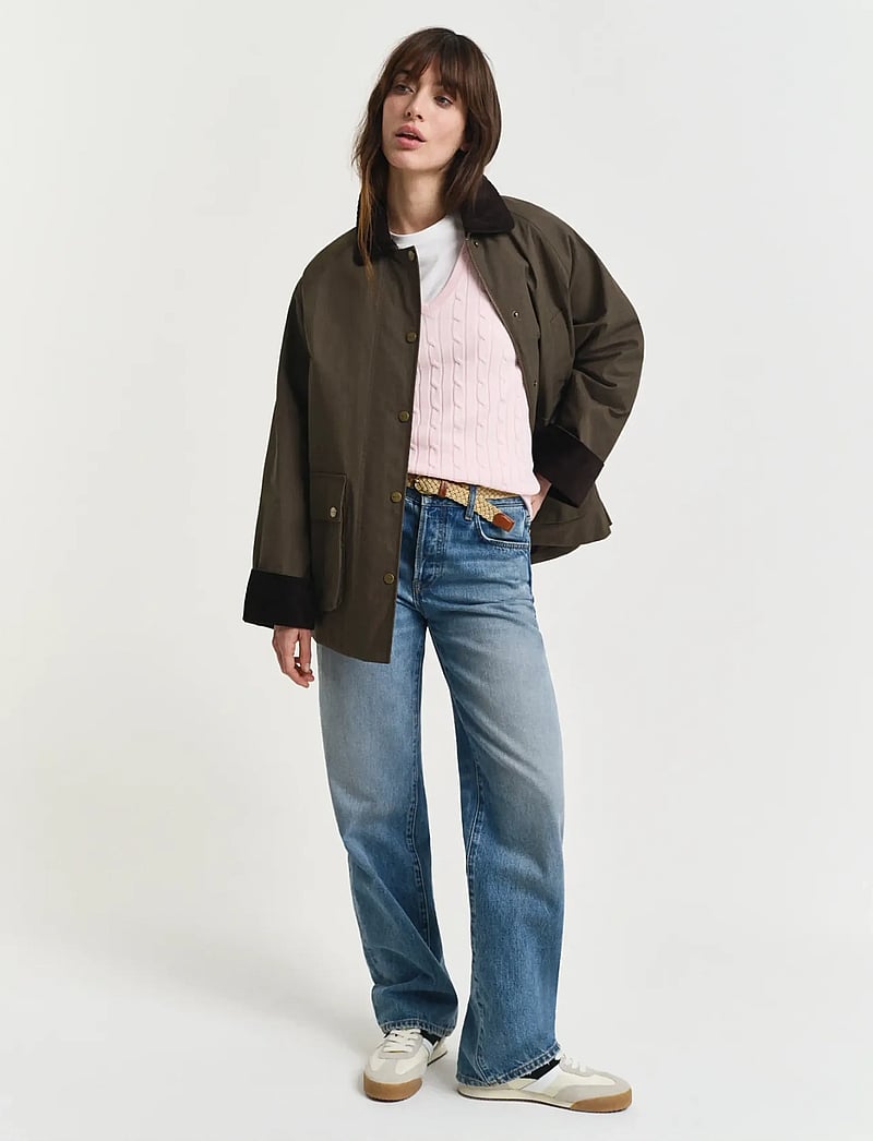 GANT - STRETCH COTTON CABLE V-NECK - stickade tröjor - salmon - 4