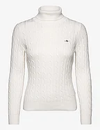 STRETCH COTTON CABLE TURTLENECK - EGGSHELL