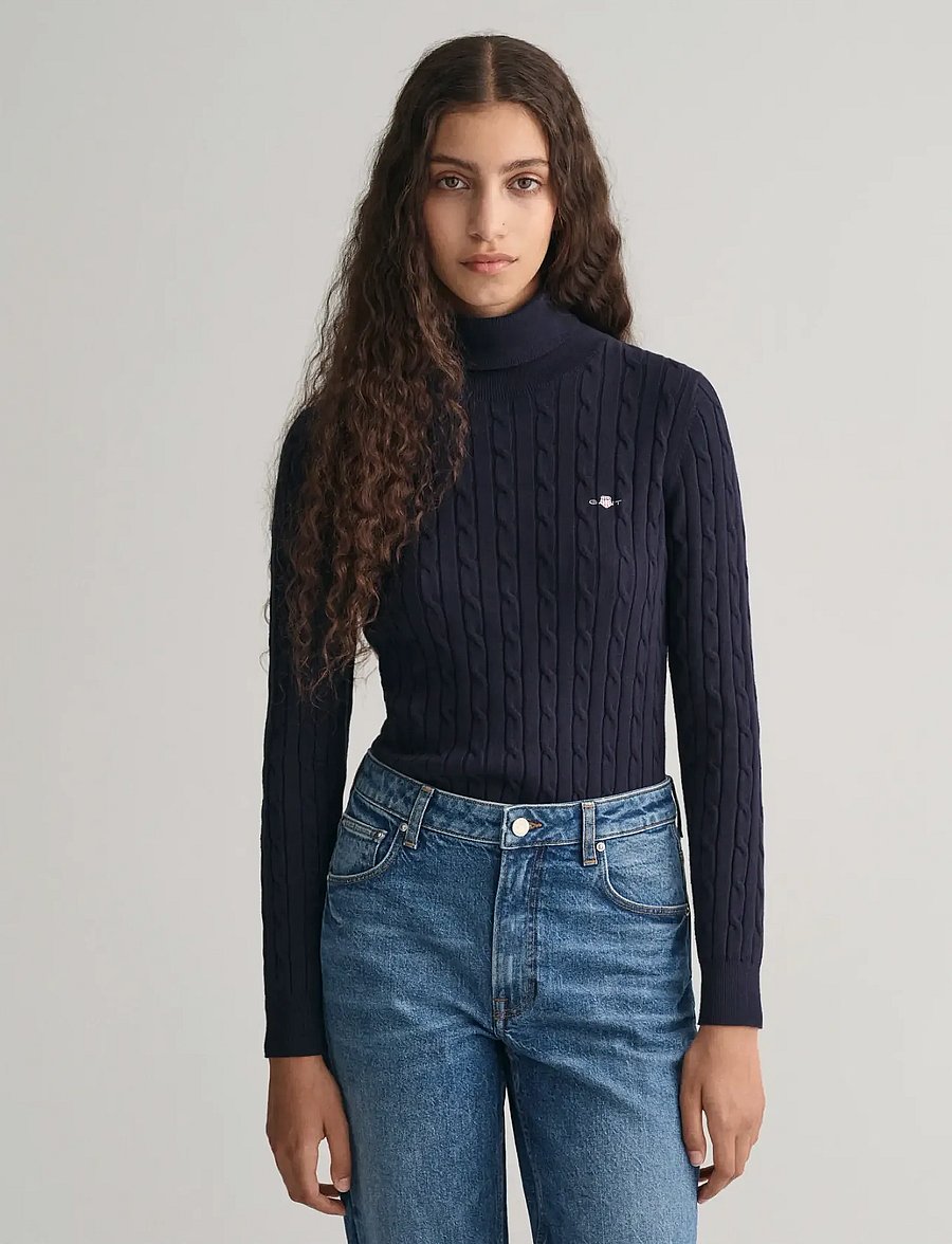 Gant - STRETCH COTTON CABLE TURTLENECK - pologenser - evening blue - 0
