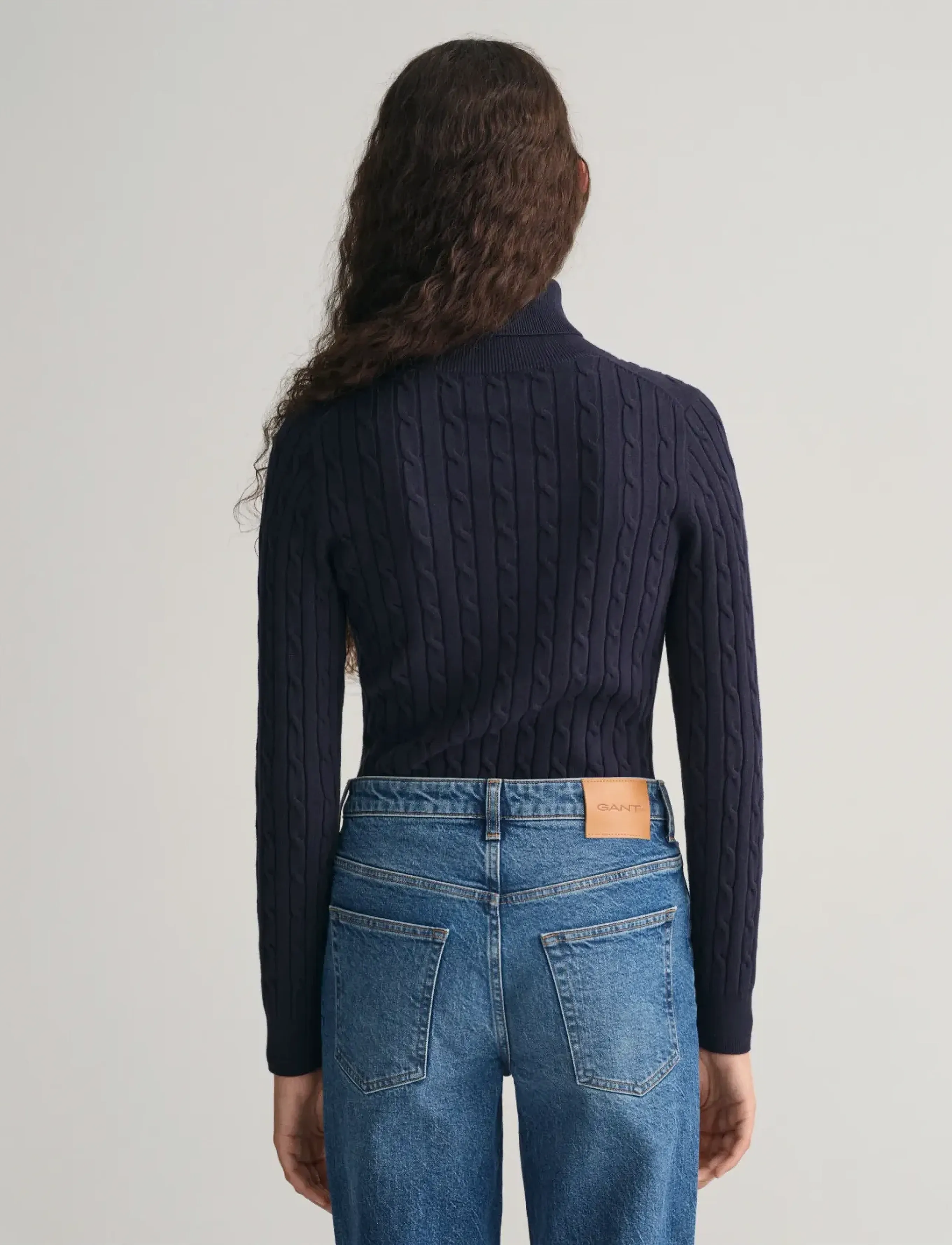 Gant - STRETCH COTTON CABLE TURTLENECK - rullekraver - evening blue - 3