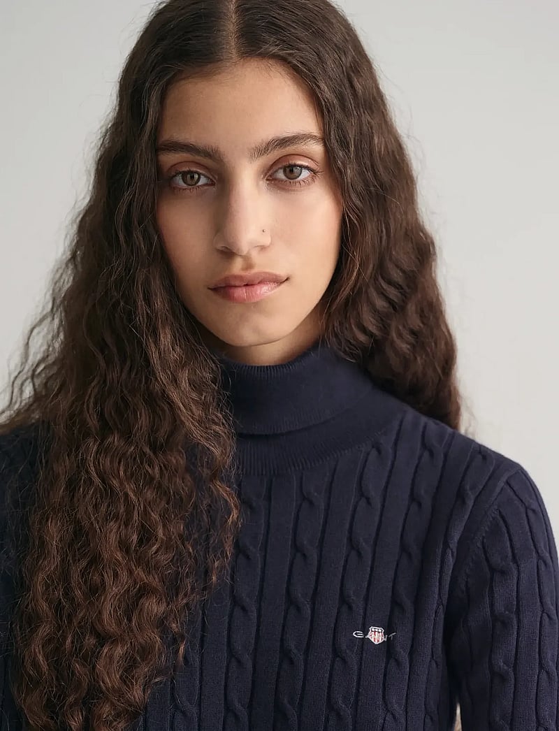 GANT - STRETCH COTTON CABLE TURTLENECK - rollkragenpullover - evening blue - 4