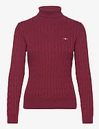 STRETCH COTTON CABLE TURTLENECK - PLUMPED RED