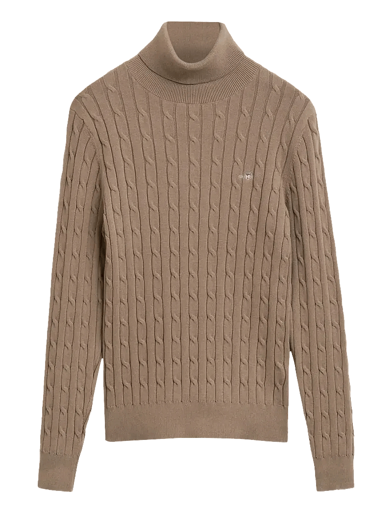 GANT - STRETCH COTTON CABLE TURTLENECK - rullekraver - taupe beige - 1
