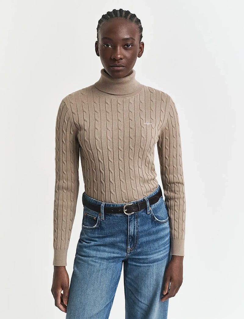 GANT - STRETCH COTTON CABLE TURTLENECK - rullekraver - taupe beige - 0