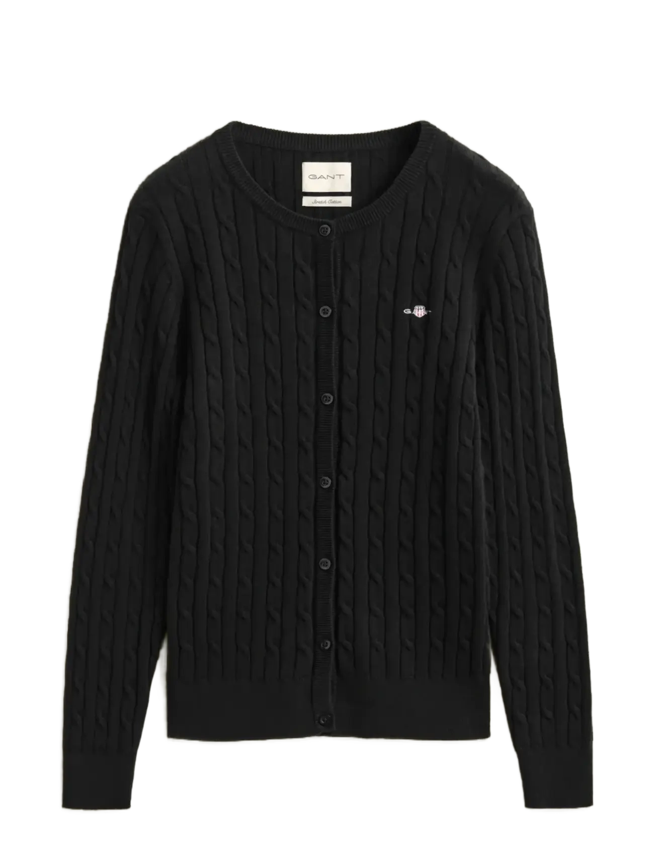 Gant Stretch Cable Knit Cardigan, S, Black, Strik > Cardigans, Dame