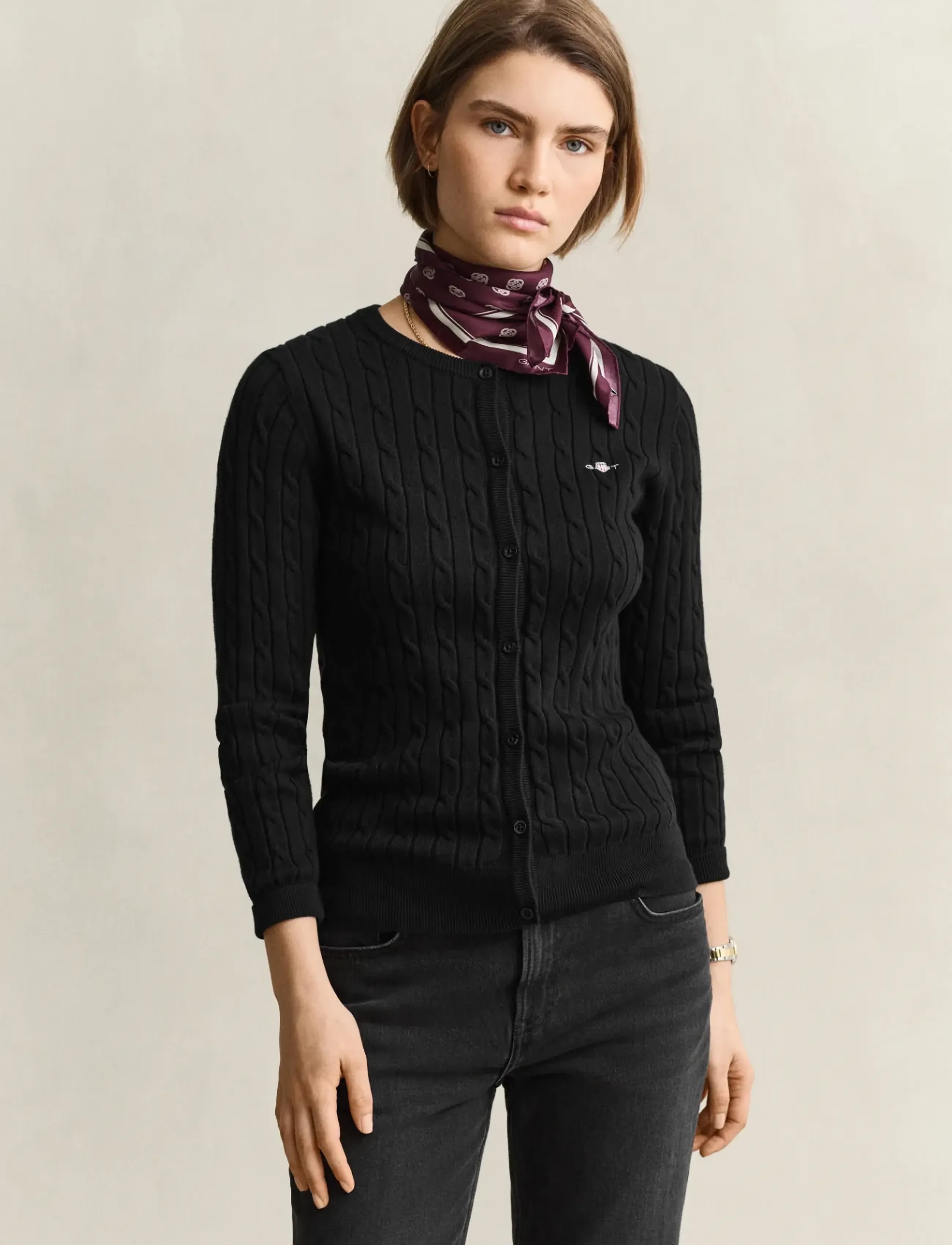 Gant Stretch Cable Knit Cardigan - Kudumid - BLACK / black