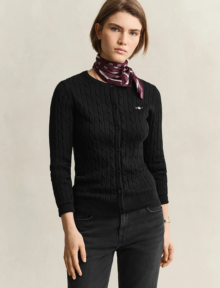 Gant - Stretch Cable Knit Cardigan - gilets - black - 0
