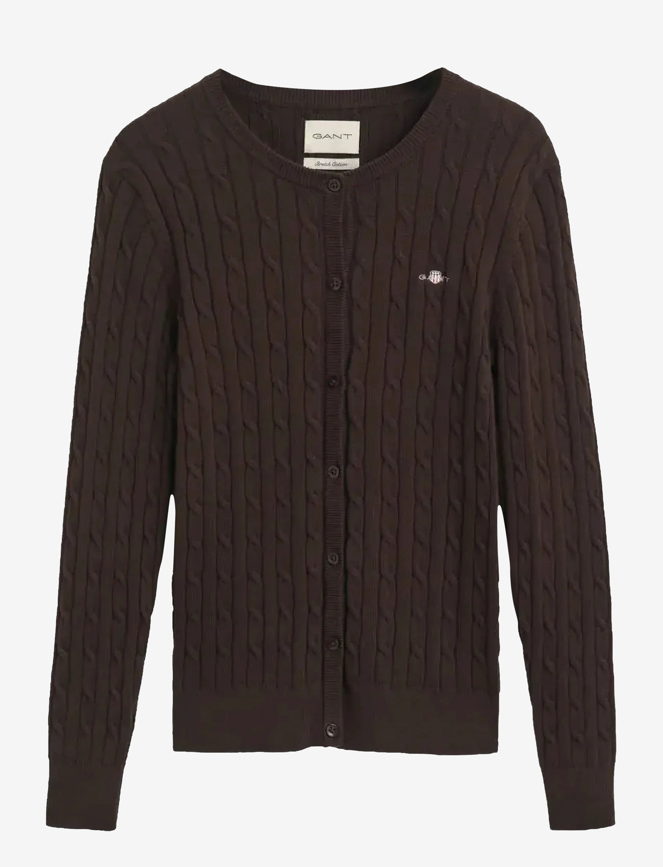 GANT - STRETCH COTTON CABLE CARDIGAN - neuletakit - deep brown - 1